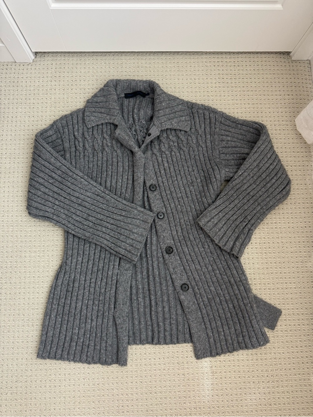 Proenza Schouler Belted Rib Knit Cardigan Wool Alpaca Angora Gray Size L